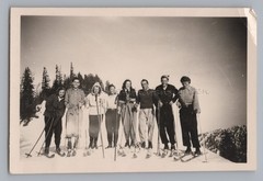 Women and Men on Skis – Bamboo Ski Poles – Vintage Photo