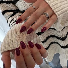 30Pcs Wine Red Press On Nails Short Oval, Thick Acrylic Press Ons, Short Almond N…