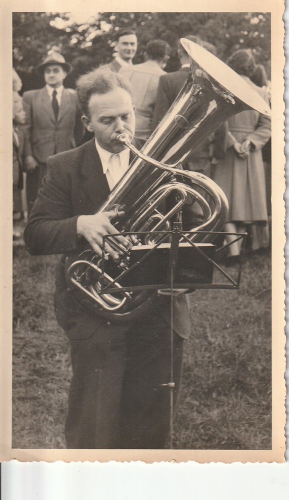 Photo postcard man with tuba brass instrument musical instrument snapshot