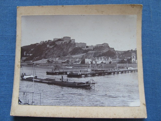 Photo 1900 ship bridge Koblenz Ehrenbreitstein passage barge
