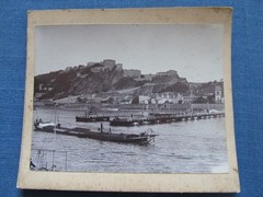 Photo 1900 ship bridge Koblenz Ehrenbreitstein passage barge
