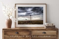 Photography Print of Old Windmill Under Stormy Sky in Oklahoma