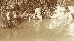 LOT 2x, pretty girls in river, swimsuits, bathing caps, women, water reflection
