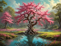 Pink Tree – Digital Image Picture PC Phone Background AI Art, 8 images – #20