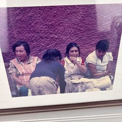 Vintage Framed Color Photo Latin American Women & Child Street Scene