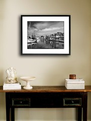 Veiw Of Marina In Victoria British Columbia Black And White 12×16 Fine Art Print