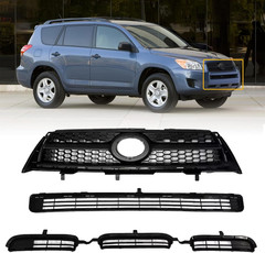 Front Upper & Lower Bumper Grille Grill Fit for 2009 2010 2011 2012 Toyota RAV4