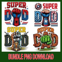 Super Dad Graphic Shirt Bundle PNG: Superhero Fist Designs for Father’s Day