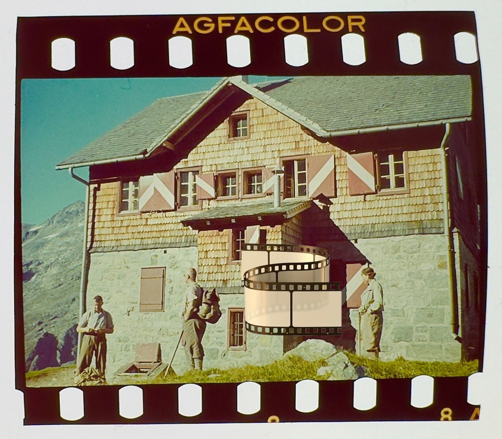 Original Agfacolor Colour Slide 3.5x4cm – Refuge Mountain Hut in the Alps – 1938