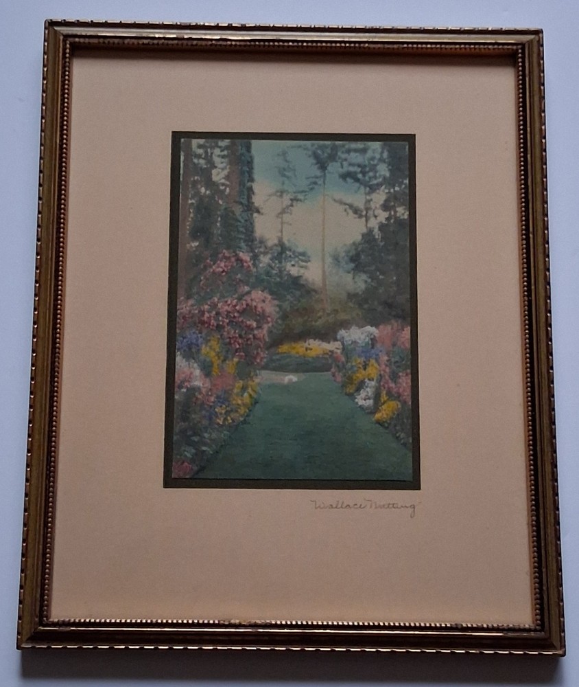 Cottage Garden Wallace Nutting Hand-tinted Photograph, BRILLIANT Unfaded Color