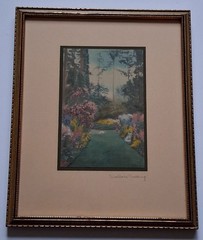 Cottage Garden Wallace Nutting Hand-tinted Photograph, BRILLIANT Unfaded Color