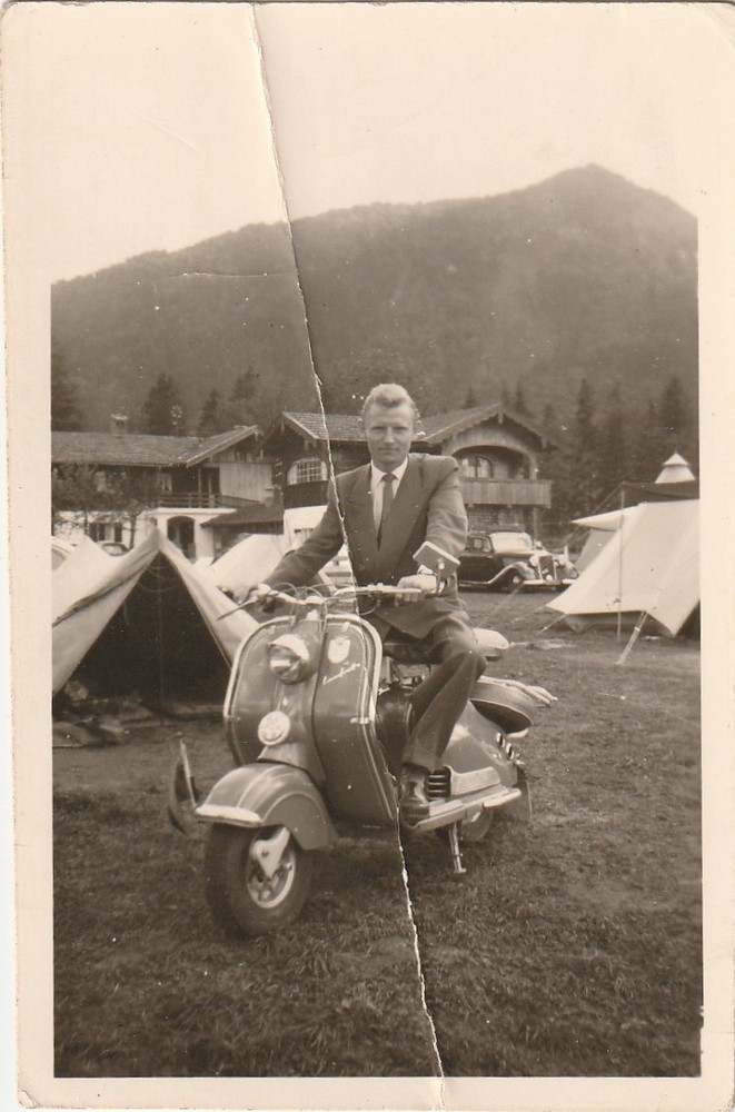 Vintage Photo Man with NSU Lambretta Motorcycle Scooter Fashion Snapshot