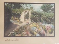 VINTAGE Wallace Nutting Colorized Photo THE GARDEN GATE 14.75″x11.75″