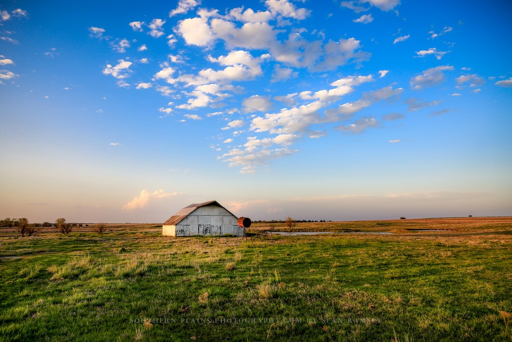 Barn Photography Print: Oklahoma Great Plains Blue Sky Farm Country Photo