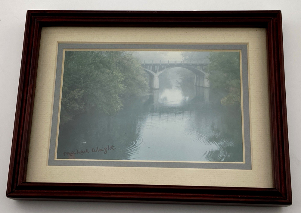 Signed Michael Wright Landscape River with Bridge Photograph