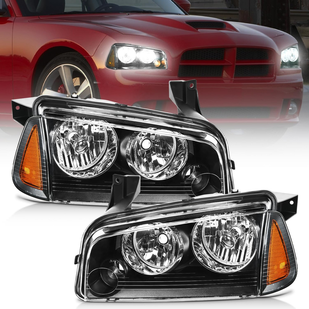 Headlight Assembly Compatible with 2006 2007 2008 2009 2010 Dodge Charger Black