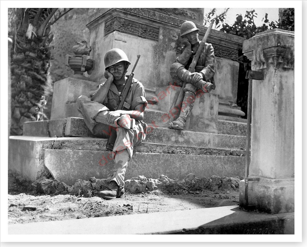 WWII US Soldier Mimics Italian Memorial Statue Brolo Italy Silver Halide Photo