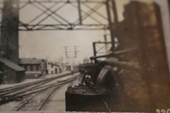 Two great old photos on cardboard – steam locomotive and station – England???