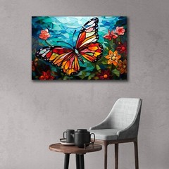 Butterfly Art, Beautiful Butterfly Stained Glass Themed Painting, Rainbow Flower