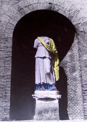 VINTAGE 8 x 10 COLORIZED PHOTOGRAPH STATUE WITH CLOTHING SCULPTURE BRICK ARCHWAY