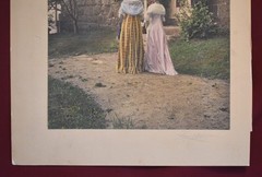 Vintage Colorized Photograph Print of Two Women Walking in a Garden