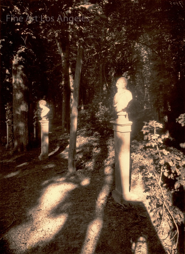Eugene Atget photo, Park Pathway with Sculptures, Paris 1910-1920