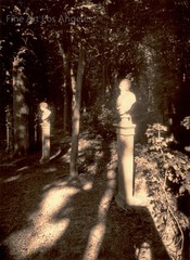 Eugene Atget photo, Park Pathway with Sculptures, Paris 1910-1920