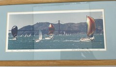 Framed Signed Photograph 1990 San Francisco Bay Bridge Sailboats Boats 20″ x 10″