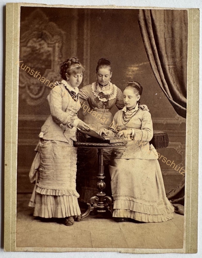 orig. KAB Cabinet Photo Photograph Old Picture Circa 1870 Women Zither Music Game