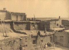 1972 EDWARD CURTIS Native American Indian Dwellings Pueblo Plaza Large Art Photo