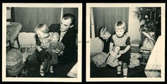 2x Girl with Toy Doll at Christmas – 1950s 1960s Keel – Photo 6x6cm