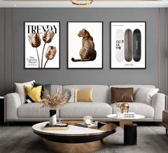 3Pcs Black Framed Trendy Leopard Print Canvas Wall Art Picture Stylish Female…