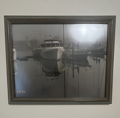 Framed Black & White Harbor Boats Nautical Landscape Photograph Print