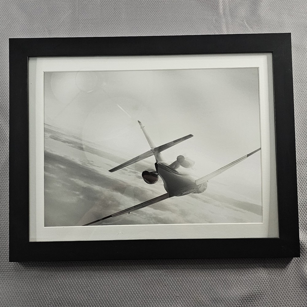 Framed B&W Photo Print Of Private Jet Luxury Real Estate Office 14″× 18″ READ⬇