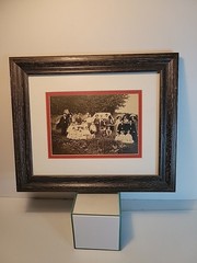 Family Picnic Photo Print Black White Vintage Framed 10×12 Frosted Glass