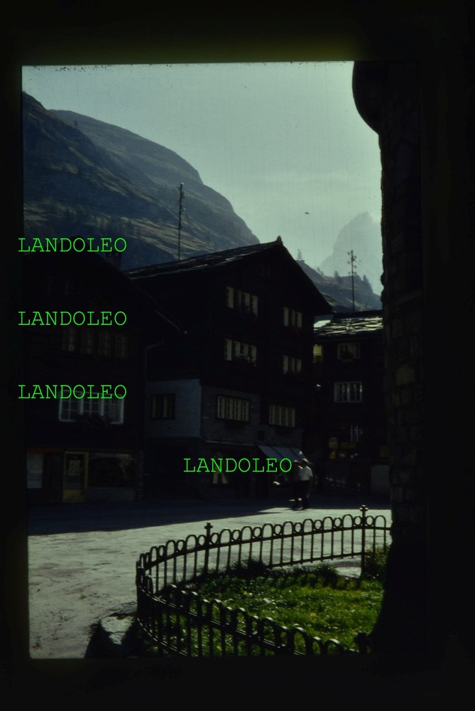 Dia Zermatt Switzerland Houses Shops Street Scene in 1963