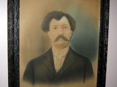 Antique Wood Framed Portrait of Man w Mustache Folk Art Cottage Country Tavern