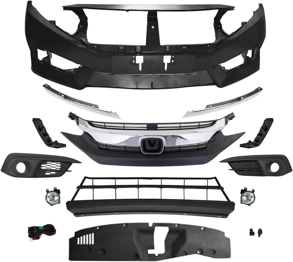 Complete Front Bumper with Fog Lights Set Replacement for 2016 2017 2018 Honda C