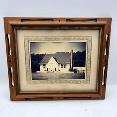 Vintage Framed Black & White Photograph 1950s House Home Scene Wood Frame Art