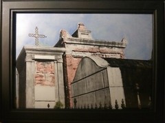 fine art hand-painted B&W prints – New Orleans St. Louis Cemetery #2. 5×7 in.