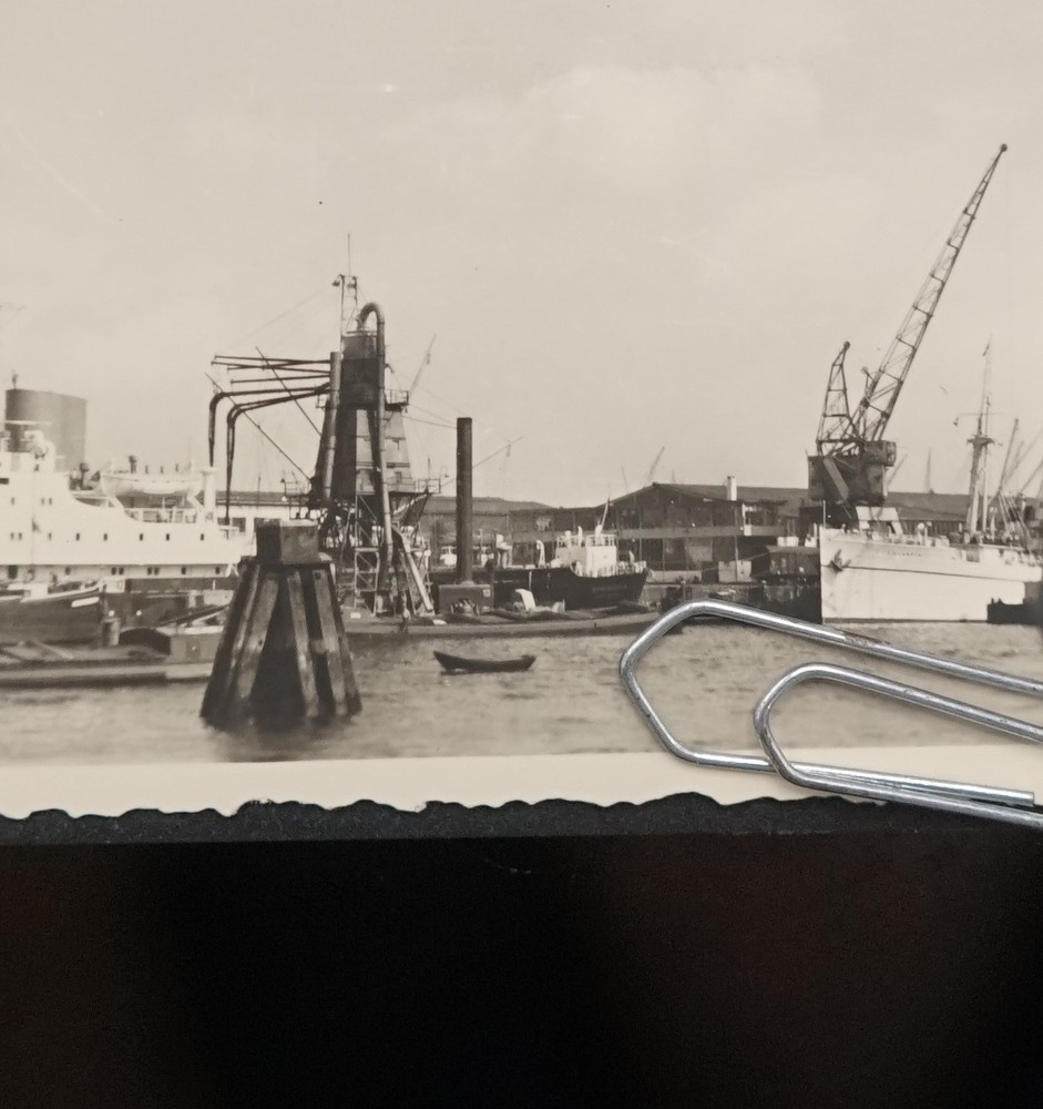 Photo View Amsterdam Harbour Ship Crane Boats Advertising Dwelling Street Ferry Lot