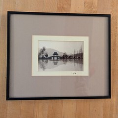 West Lake Jixian Pavilion Hangzhou City China Framed Photo Black White Matted
