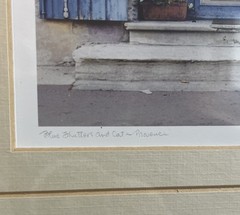 Barbara Sanson Art Photograph Print Blue Shutters And A Cat Provence Mat Framed