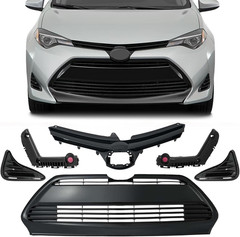 Front Bumper Upper & Lower Grille + Support Retainer Brackets + Foglights Cover