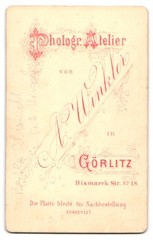 Photograph A. Winkler, Görlitz, Bismarck Str. 18, Bartha Schwindt born stag m
