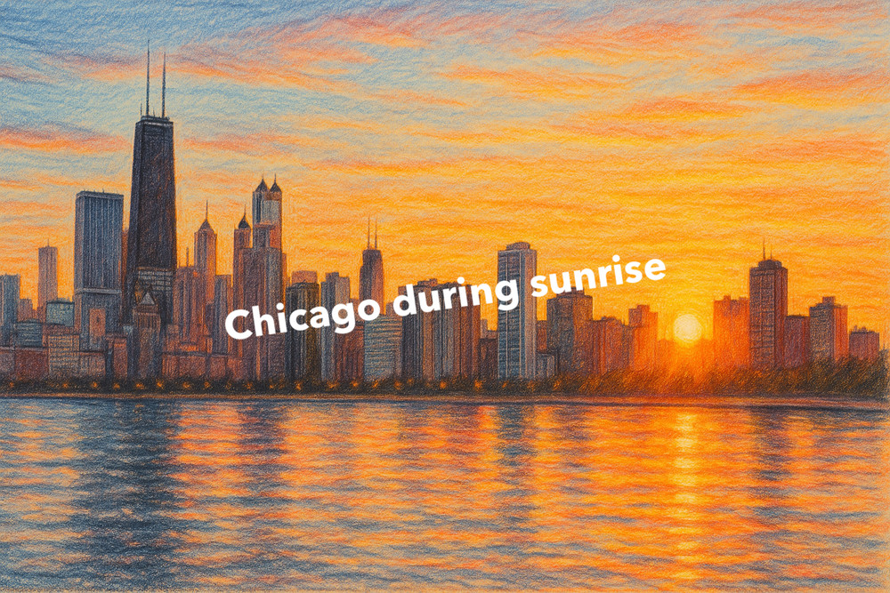 Chicago at Sunrise Coloured Pencil Art (AI GENERATED IMAGE)