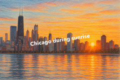 Chicago at Sunrise Coloured Pencil Art (AI GENERATED IMAGE)