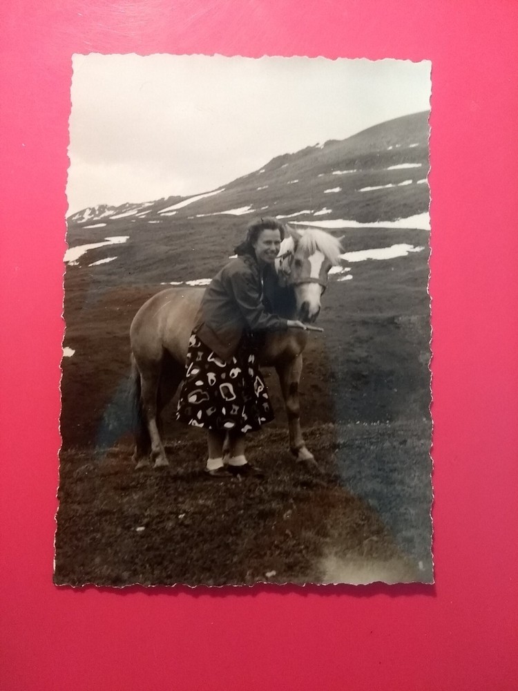Old photo antique woman woman with horse in the mountains nature nice horse old photo