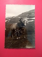 Old photo antique woman woman with horse in the mountains nature nice horse old photo