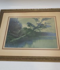 Vintage Scenic Photograph Framed Art Lost Lake Michigan, Trees Antique Art 1939